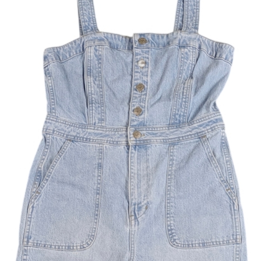 Madewell Denim Jumpsuit Light Wash Wide Leg Button Front Utility Romper J1870 - Picture 8 of 12